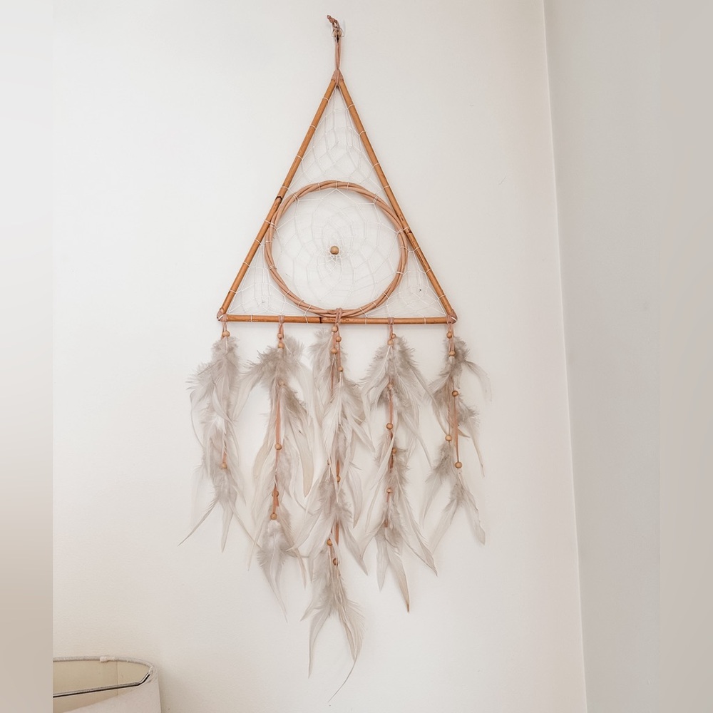 Triangular Dreamcatcher with Grey Feathers
